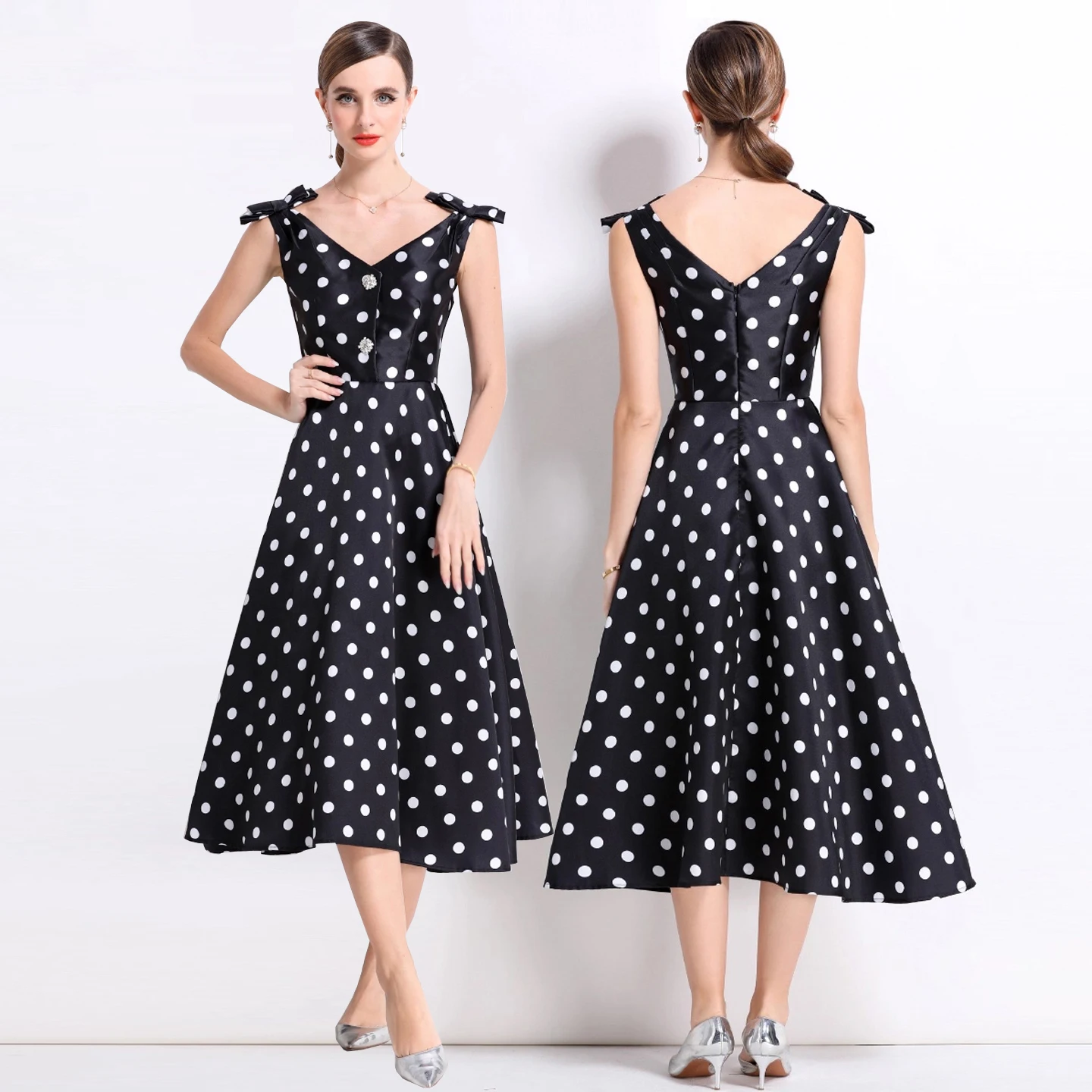 Heavyweight Three-Dimensional Knot V-Neck Maxi Dress Showgirl Celebrity Black White Polka Dot Walk Show Gown Women
Heavyweight Three-Dimensional Knot V-Neck Maxi Dress Showgirl Celebrity Black White Polka Dot Walk Show Gown Women