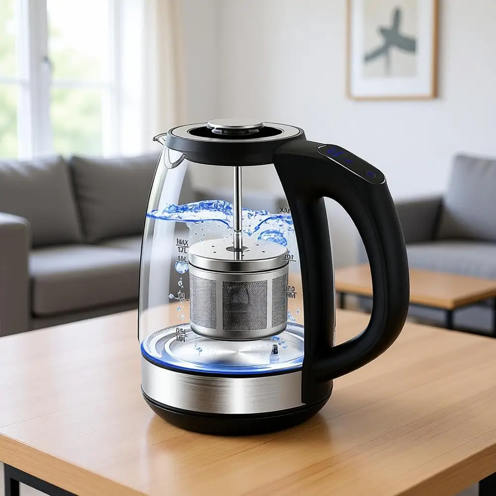 Электрический чайник из стекла с контролем температуры, 1,7 л, 1500 Вт, быстрый нагрев, без бисфенола А, с 7 предустановками, автоотключение и защита от выкипания
Электрический чайник из стекла с контролем температуры, 1,7 л, 1500 Вт, быстрый нагрев, без бисфенола А, с 7 предустановками, автоотключение и защита от выкипания