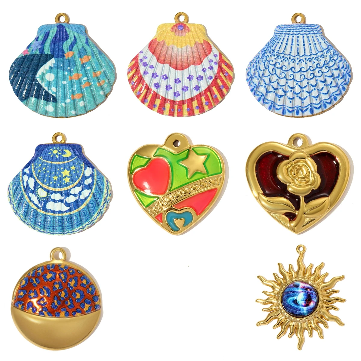 3Pcs/Lot Stainless Steel Painted Heart Shell Charms Sun Necklace Pendants For DIY Making Fashion Jewelry Accessory Wholesale
3Pcs/Lot Stainless Steel Painted Heart Shell Charms Sun Necklace Pendants For DIY Making Fashion Jewelry Accessory Wholesale