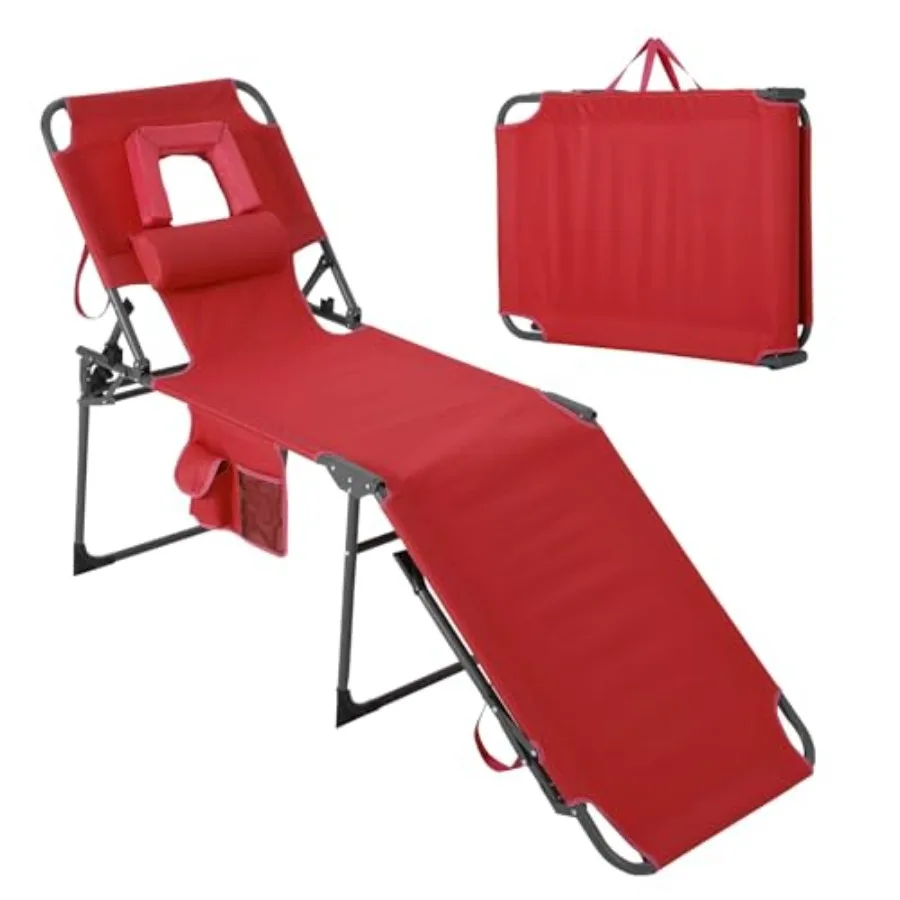 Tanning Chair with Face Hole, Folding Chaise Lounge Chairs for Outside with Detachable Pillow and Pocket, 5-Position Adjustable
Tanning Chair with Face Hole, Folding Chaise Lounge Chairs for Outside with Detachable Pillow and Pocket, 5-Position Adjustable