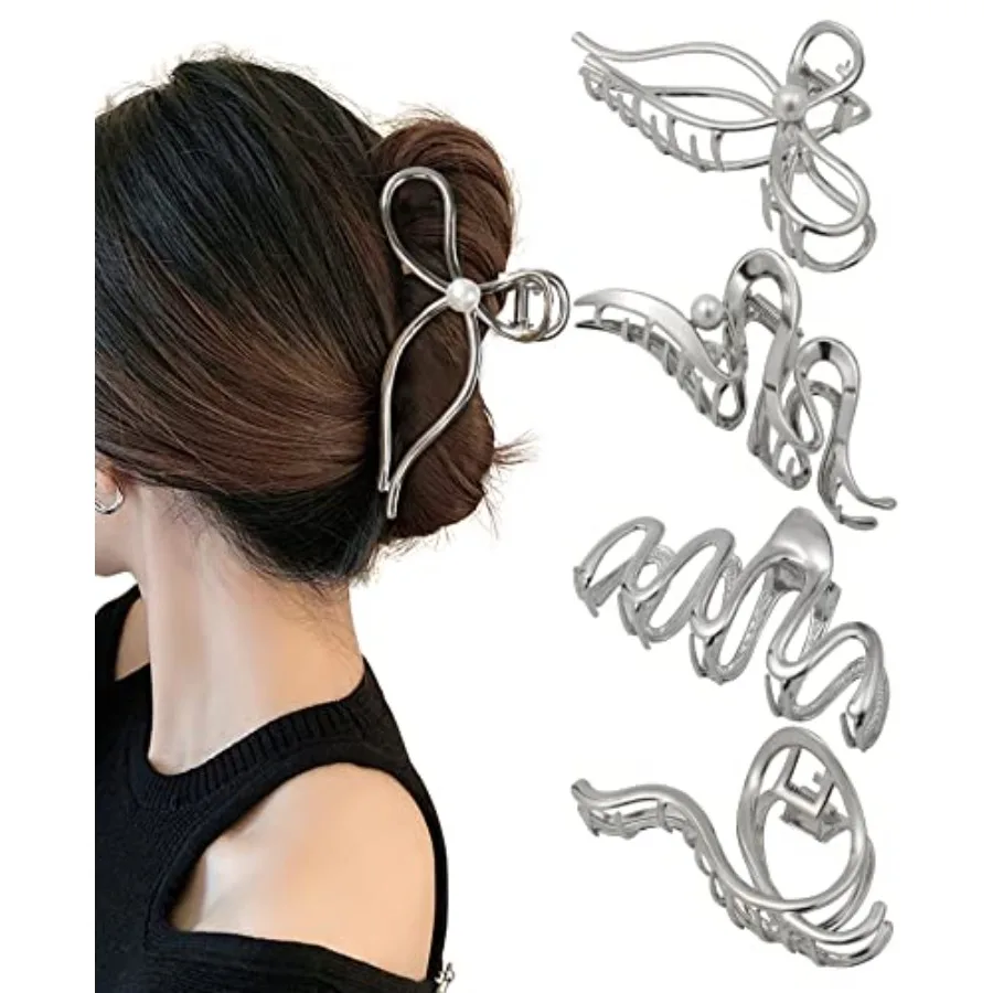 4 PCs Metal Hair Claw Clips - Irregular Large Clips for Women, Non-Slip Styling Accessories for Thick and Thin Hair Silver
4 PCs Metal Hair Claw Clips - Irregular Large Clips for Women, Non-Slip Styling Accessories for Thick and Thin Hair Silver