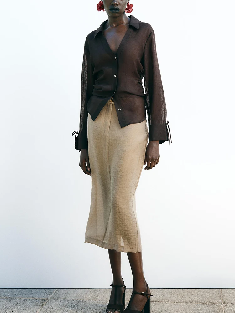 Ele Long Sve Slim Fit irt with Knot Semi-Transparent Design Commute Sle UV Protection Pure Color Button ...
Ele Long Sve Slim Fit irt with Knot Semi-Transparent Design Commute Sle UV Protection Pure Color Button ...