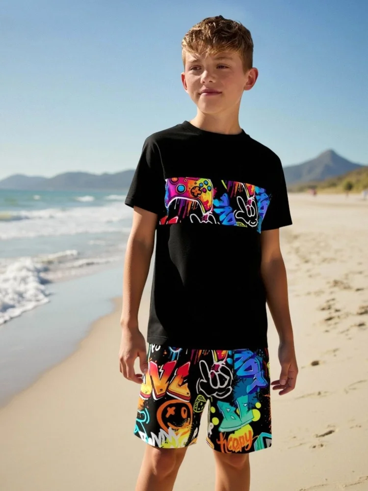 Swimsuit Kids Boy 2026 New Black Short Sleeves Game Console Print Children Swimwear Summer Two Piece Beach Shorts Bathing Suits
Swimsuit Kids Boy 2026 New Black Short Sleeves Game Console Print Children Swimwear Summer Two Piece Beach Shorts Bathing Suits