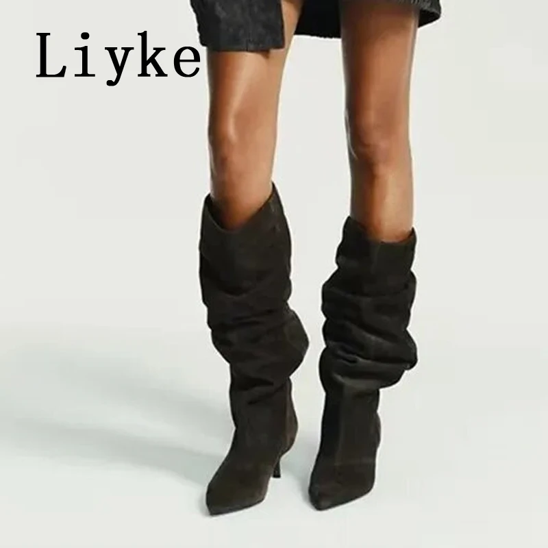 Liyke Fashion Design Pleated Suede Knee High Boots Women Winter Street Sexy Pointed Toe Thin Heel Shoes Female Vintage Long Boot
Liyke Fashion Design Pleated Suede Knee High Boots Women Winter Street Sexy Pointed Toe Thin Heel Shoes Female Vintage Long Boot