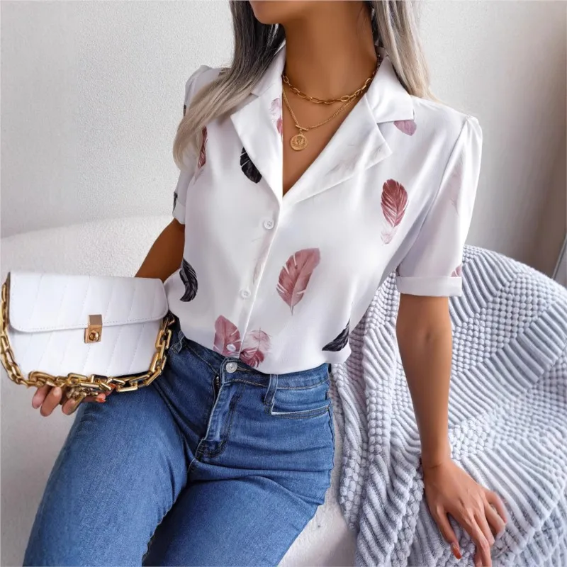 2025 Spring/Summer New Style Suit Collar Feather Loose Short Sleeve Shirt Women's Wear
2025 Spring/Summer New Style Suit Collar Feather Loose Short Sleeve Shirt Women's Wear