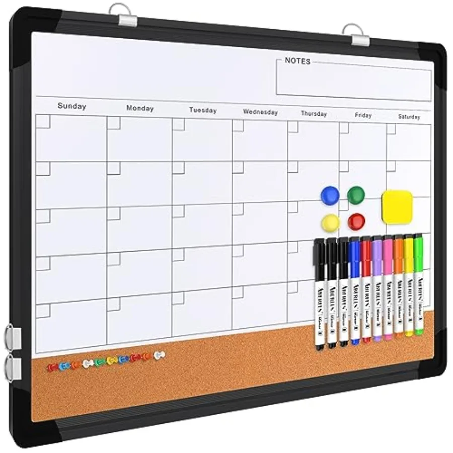 Monthly Calendar board, 24"x18" Dry Erase Cork Board Combination for Wall, Magnetic Dry Erase Board, Double-Sided Board, Portab
Monthly Calendar board, 24"x18" Dry Erase Cork Board Combination for Wall, Magnetic Dry Erase Board, Double-Sided Board, Portab