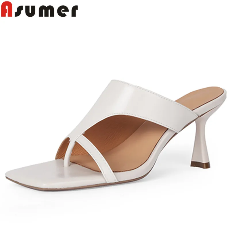 ASUMER 2024 New Street Style Genuine Leather Slippers Woman Square Toe Thin High Heels Slippers Ladies Party Summer Shoes
ASUMER 2024 New Street Style Genuine Leather Slippers Woman Square Toe Thin High Heels Slippers Ladies Party Summer Shoes