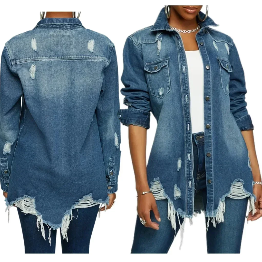 Women Jeans Jackets Spring Summer Ripped Denim Vintage Casual Denim Jacket Long Sleeve Female Chic Coat Streetwear 2024
Women Jeans Jackets Spring Summer Ripped Denim Vintage Casual Denim Jacket Long Sleeve Female Chic Coat Streetwear 2024