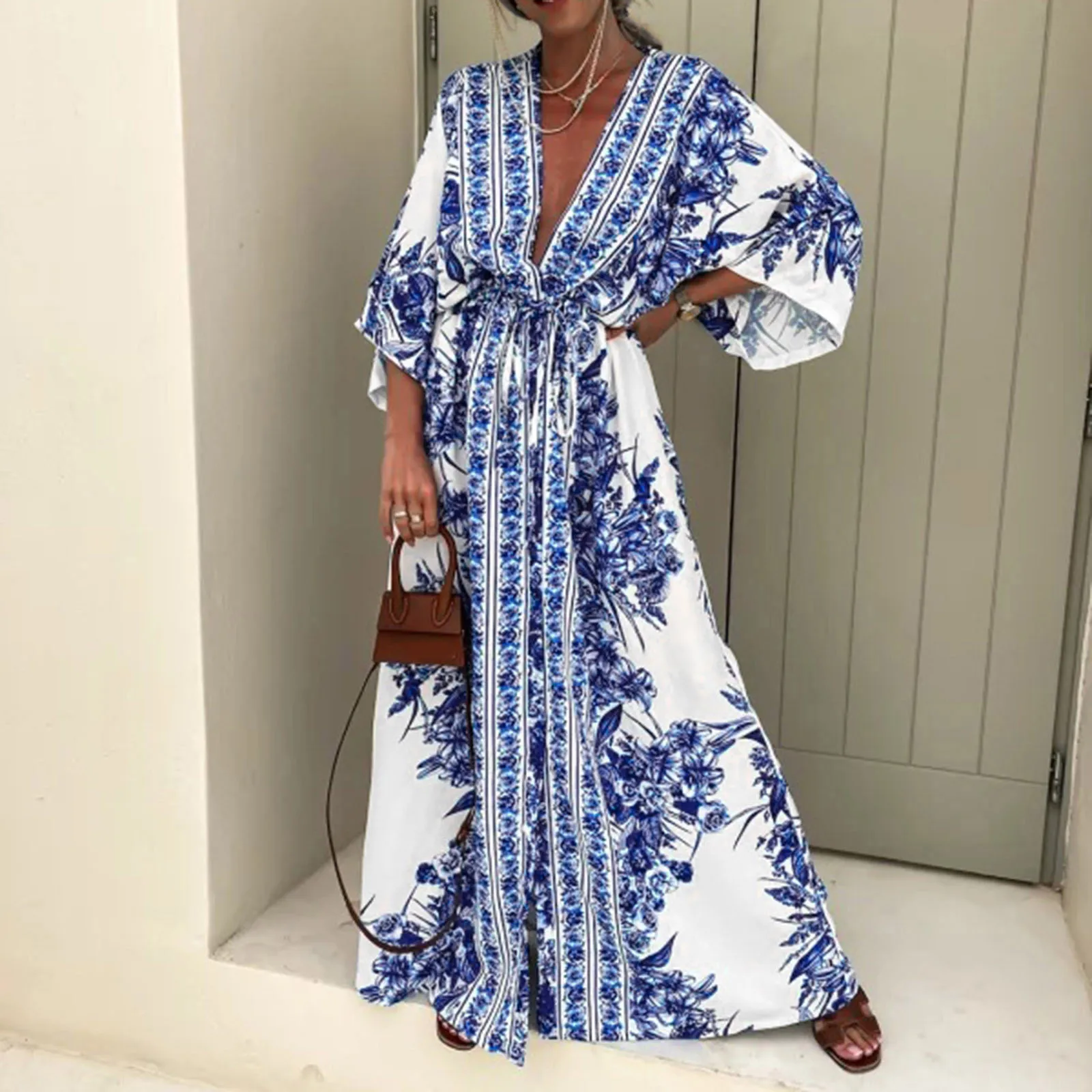 Women's Dress 2024 Spring Summer Vintage Printed Long Maxi Dresses Fashion Deep V Neck Loose Dresses Beach Dress Vestidos
Women's Dress 2024 Spring Summer Vintage Printed Long Maxi Dresses Fashion Deep V Neck Loose Dresses Beach Dress Vestidos