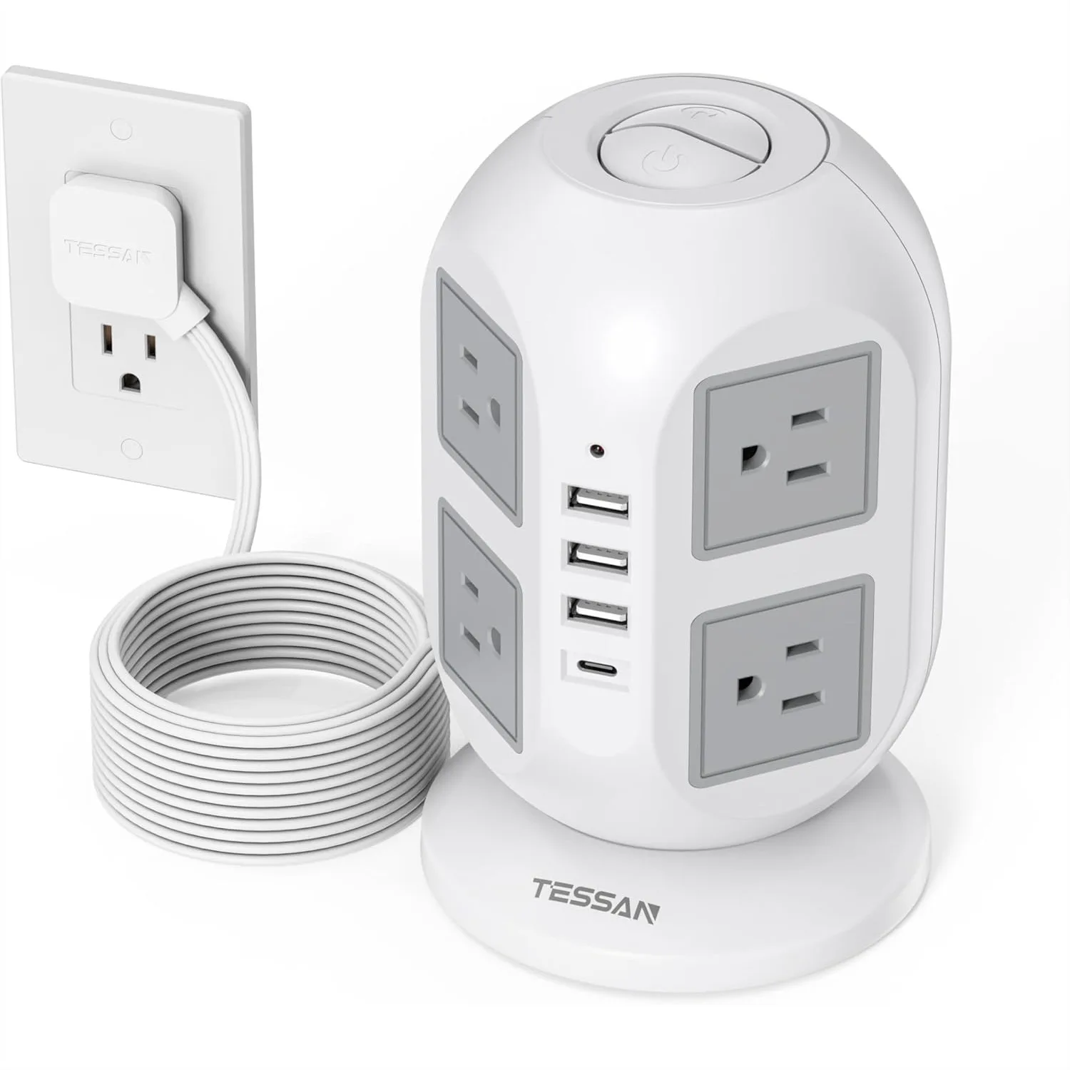 TESSAN Tower Surge Protector Power Strip 10 ft, Flat Extension Cord with 8 Outlets and 4 USB Ports (1 USB C), Charging Station
TESSAN Tower Surge Protector Power Strip 10 ft, Flat Extension Cord with 8 Outlets and 4 USB Ports (1 USB C), Charging Station