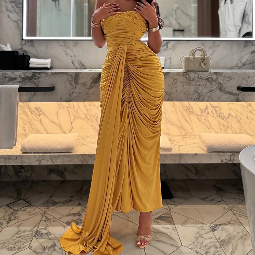 Customized Classic Pleat Strapless Ankle Length Vestidos Para Mujer Straight Jersey Sleeveless Ruched Vestidos De Fiesta
Customized Classic Pleat Strapless Ankle Length Vestidos Para Mujer Straight Jersey Sleeveless Ruched Vestidos De Fiesta