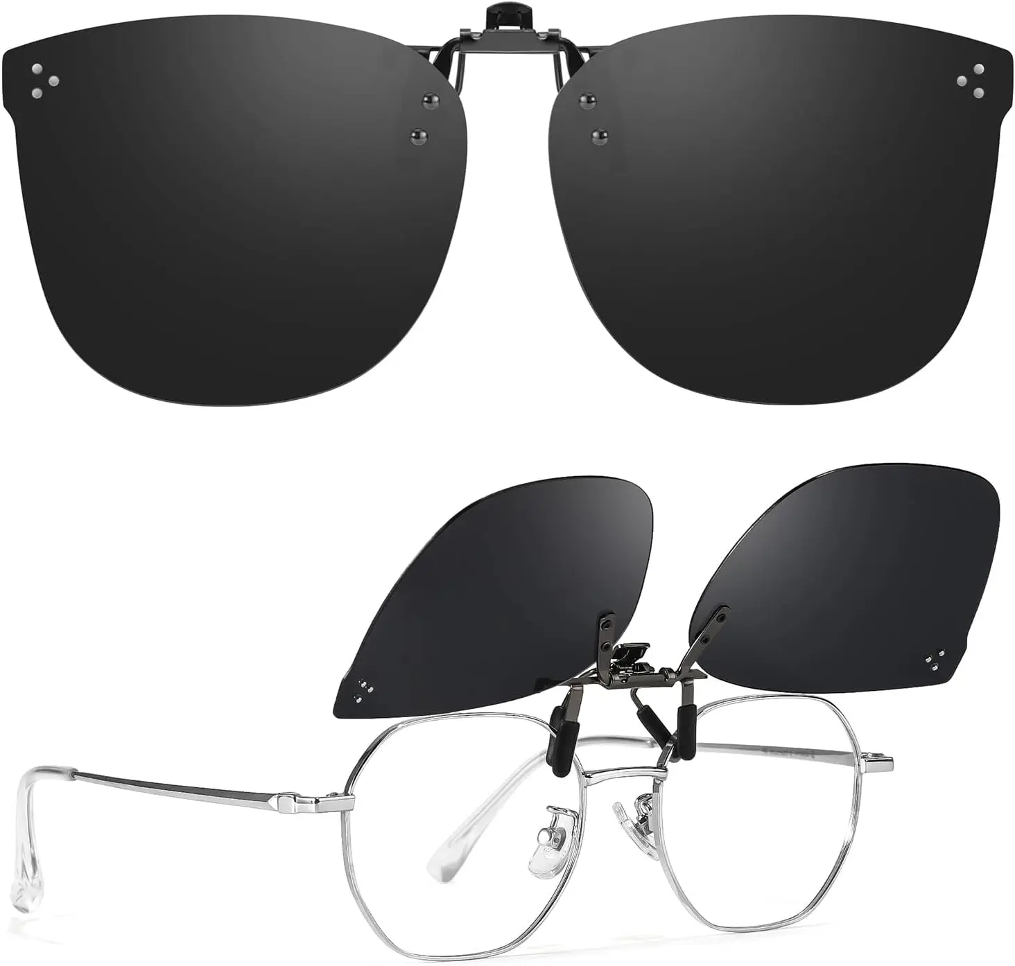 Oversized Clip-On Sunglasses Over Prescription Glasses, Polarized UV400 Flip-Up Sun Shades with Metal Clip
Oversized Clip-On Sunglasses Over Prescription Glasses, Polarized UV400 Flip-Up Sun Shades with Metal Clip