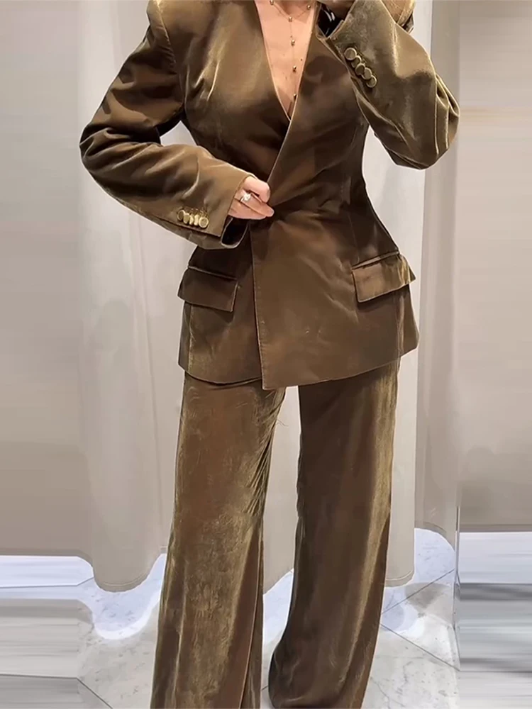 Elegant Women's Blazer Coat Pants Set 2026 Spring Long Sleeve Single Button V-neck Coat Loose Wide Leg Pant 2 Piece Sets Women
Elegant Women's Blazer Coat Pants Set 2026 Spring Long Sleeve Single Button V-neck Coat Loose Wide Leg Pant 2 Piece Sets Women