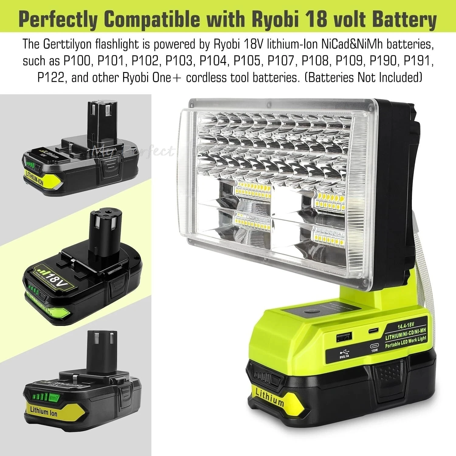 40W Cordless LED Work Light for Ryobi 18V Li-ion Battery 4200LM Jobsite Light Portable Flashlight with USB-A Fast Charging Ports
40W Cordless LED Work Light for Ryobi 18V Li-ion Battery 4200LM Jobsite Light Portable Flashlight with USB-A Fast Charging Ports
