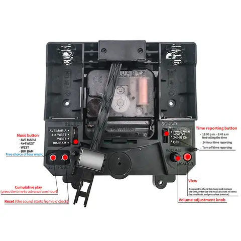 Westminster 4X4 Music Chime Box Pendulum Swing 12888 Clock Mechanism With Hands Shaft 17MM DIY Replacement Kits