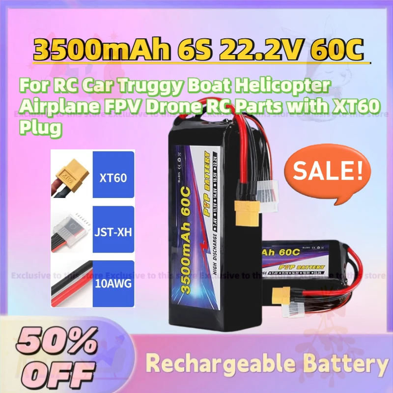 New In Stock 3500mAh 6S 22.2V 60C Lipo Battery for RC Car Truggy Boat Helicopter Airplane FPV Drone RC Parts with XT60 Plug
New In Stock 3500mAh 6S 22.2V 60C Lipo Battery for RC Car Truggy Boat Helicopter Airplane FPV Drone RC Parts with XT60 Plug