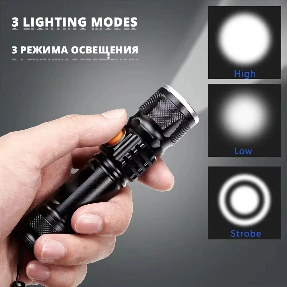 Powerful LED Flashlight With Tail USB Charging Head Zoomable waterproof Torch Portable light 3 Lighting modes Built-in battery
Powerful LED Flashlight With Tail USB Charging Head Zoomable waterproof Torch Portable light 3 Lighting modes Built-in battery