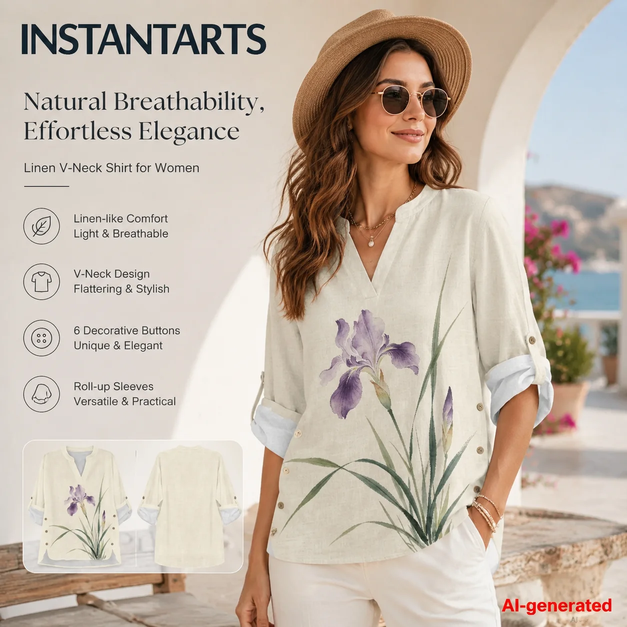 INSTANTARTS Women's Blouses and Shirts Women's Linen V-Neck Shirt Floral Shirts for Woman Blusas De Mujeres Leinenhemd Damen
INSTANTARTS Women's Blouses and Shirts Women's Linen V-Neck Shirt Floral Shirts for Woman Blusas De Mujeres Leinenhemd Damen