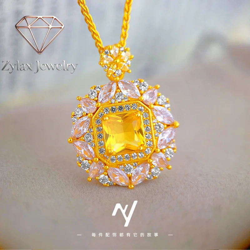 Zylax Jewelry Luxury 24K 9999 Pure Gold real gold Women's Sugar Pendant Yellow Diamond Necklace Simple Diamond Pendant Necklace
Zylax Jewelry Luxury 24K 9999 Pure Gold real gold Women's Sugar Pendant Yellow Diamond Necklace Simple Diamond Pendant Necklace