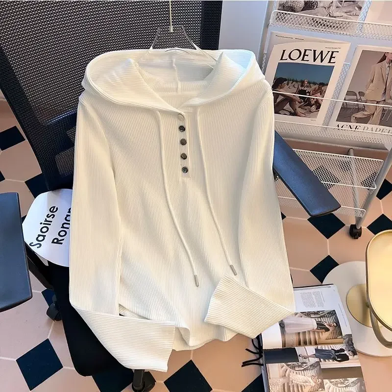 Women Vintage Simple Casual Black White Drawstring Hooded Sweatshirts Spring Autumn Y2K Long Sleeve Ribbed Knit Pullover Hoodie
Women Vintage Simple Casual Black White Drawstring Hooded Sweatshirts Spring Autumn Y2K Long Sleeve Ribbed Knit Pullover Hoodie