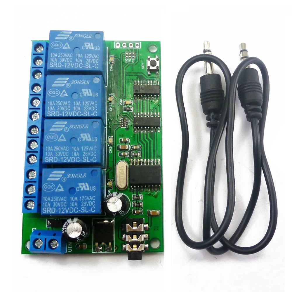 AD22B04 DC 12V 4 Channel Relay MT8870 DTMF Tone Signal Decoder Remote Control Relay Module for PLC Smart Home with 3.5mm Cable
AD22B04 DC 12V 4 Channel Relay MT8870 DTMF Tone Signal Decoder Remote Control Relay Module for PLC Smart Home with 3.5mm Cable