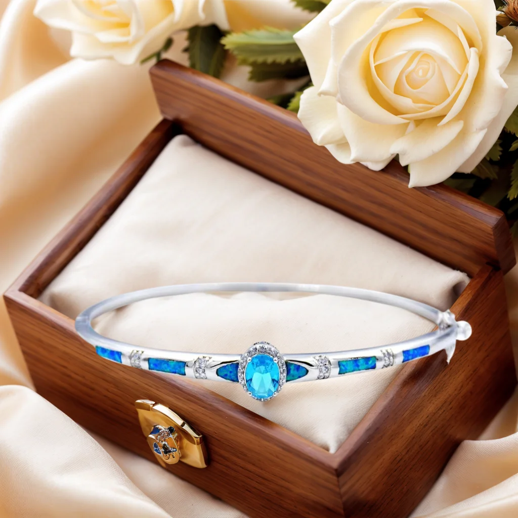 JieLing Элегантный браслет с огненным опалом, морской синий цвет для небесного камня в центре, ювелирные изделия, роскошный подарок для женщин, модный браслет для пар
JieLing Элегантный браслет с огненным опалом, морской синий цвет для небесного камня в центре, ювелирные изделия, роскошный подарок для женщин, модный браслет для пар