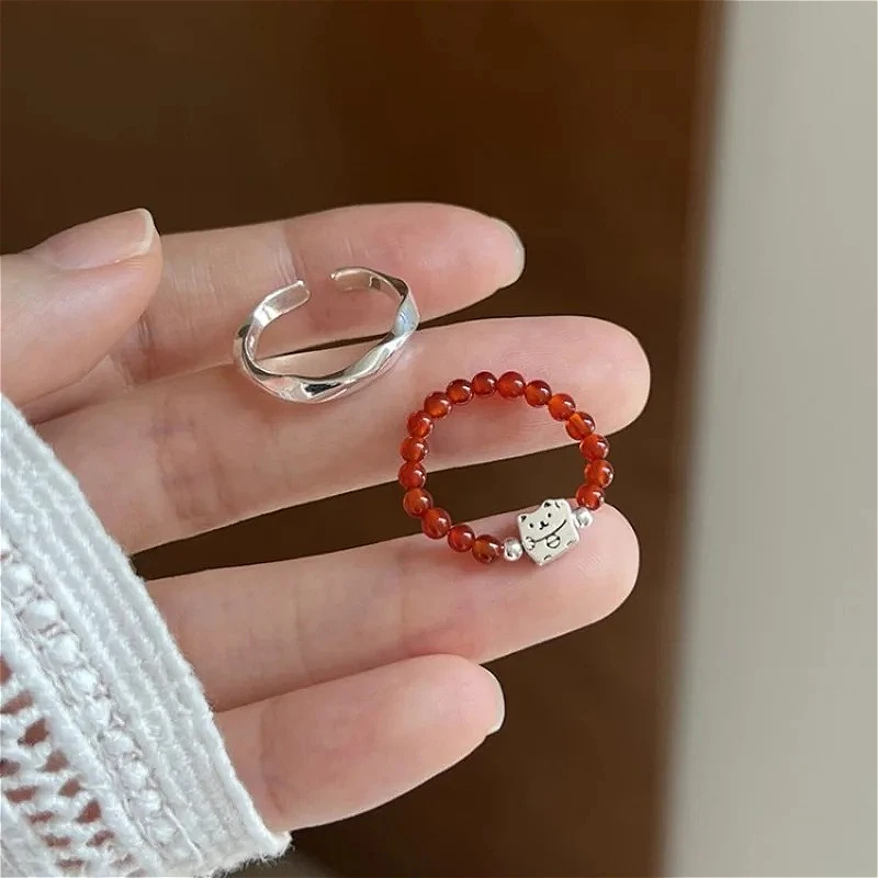 925 Sterling Silver Geometric Charming Red Round Bead Elastic Lucky Cat Ring for Women Fine Jewelry Minimalist Accessories
925 Sterling Silver Geometric Charming Red Round Bead Elastic Lucky Cat Ring for Women Fine Jewelry Minimalist Accessories