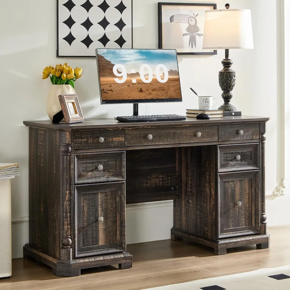 55'' Wood Executive Desk with 7 Drawers - Farmhouse Home Office Desks with Storage & Power Outlet, Wooden Computer Desk w
55'' Wood Executive Desk with 7 Drawers - Farmhouse Home Office Desks with Storage & Power Outlet, Wooden Computer Desk w
