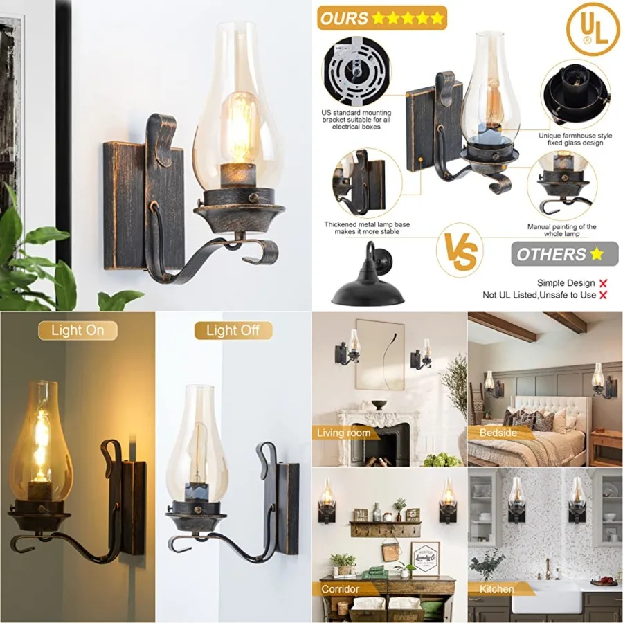 Hardwired Wall Sconce, Bronze Hardwired Wall Sconce Indoor, Retro Rustic Wall Lamps with Amber Glass, Vintage Bedside Sconces W
Hardwired Wall Sconce, Bronze Hardwired Wall Sconce Indoor, Retro Rustic Wall Lamps with Amber Glass, Vintage Bedside Sconces W