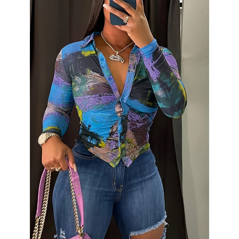 European and American Autumn New Arrival: Fashionable and Colored Long-Sleeve Button-Up Deep Hot Top
European and American Autumn New Arrival: Fashionable and Colored Long-Sleeve Button-Up Deep Hot Top