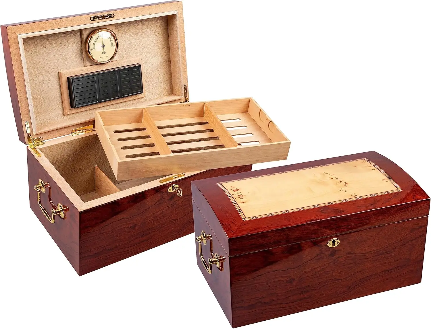 Arched Top Cigar Humidor Up to 150 Cigars Spanish Cedar Lined Hygrometer
Arched Top Cigar Humidor Up to 150 Cigars Spanish Cedar Lined Hygrometer