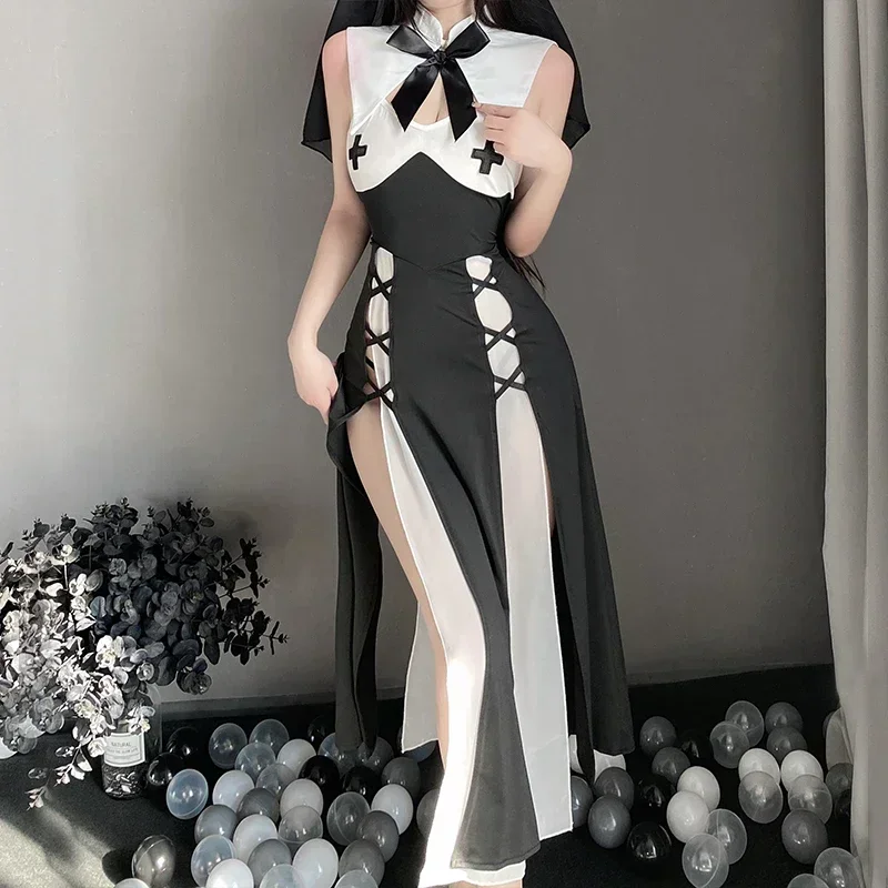 Halloween Passion Uniform Kawaii Suit Anime Maid Outfits Nun Cosplay Costume Women Sexy Lingerie Black Hollow Out Dress
Halloween Passion Uniform Kawaii Suit Anime Maid Outfits Nun Cosplay Costume Women Sexy Lingerie Black Hollow Out Dress