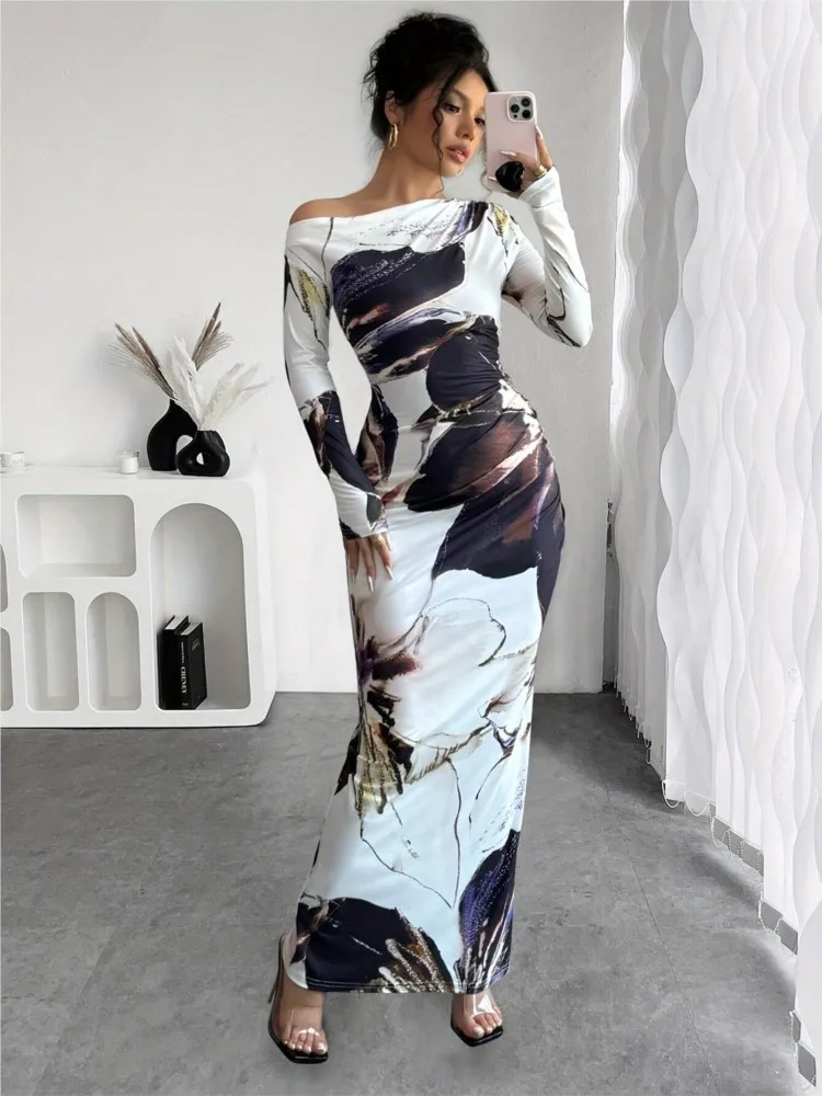 Spring And Autumn New Vestidos Women's Off Shoulder Slim Fit Sexy Dress Stylish And Elegant Printed Tight Fitting Long Dresses
Spring And Autumn New Vestidos Women's Off Shoulder Slim Fit Sexy Dress Stylish And Elegant Printed Tight Fitting Long Dresses