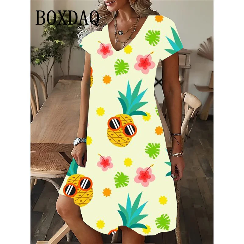 Sweet Cartoon Fruit Pattern Printed Women's Dress New 2025 Summer Beach Party Dress Casual Loose Short Sleeve V-neck Sexy Dress
Sweet Cartoon Fruit Pattern Printed Women's Dress New 2025 Summer Beach Party Dress Casual Loose Short Sleeve V-neck Sexy Dress