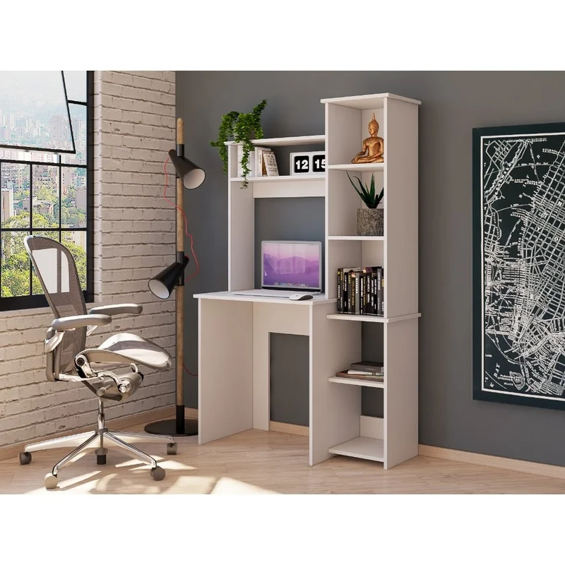 White Desk with Five Shelves and Two Additional Storage Shelves
White Desk with Five Shelves and Two Additional Storage Shelves
