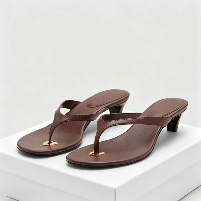 Summer 2026 Heels Women's Flip Flops Brown Concise Casual Sandals Metal Decoration Details Kitten Heels Beach Slippers for Women
Summer 2026 Heels Women's Flip Flops Brown Concise Casual Sandals Metal Decoration Details Kitten Heels Beach Slippers for Women