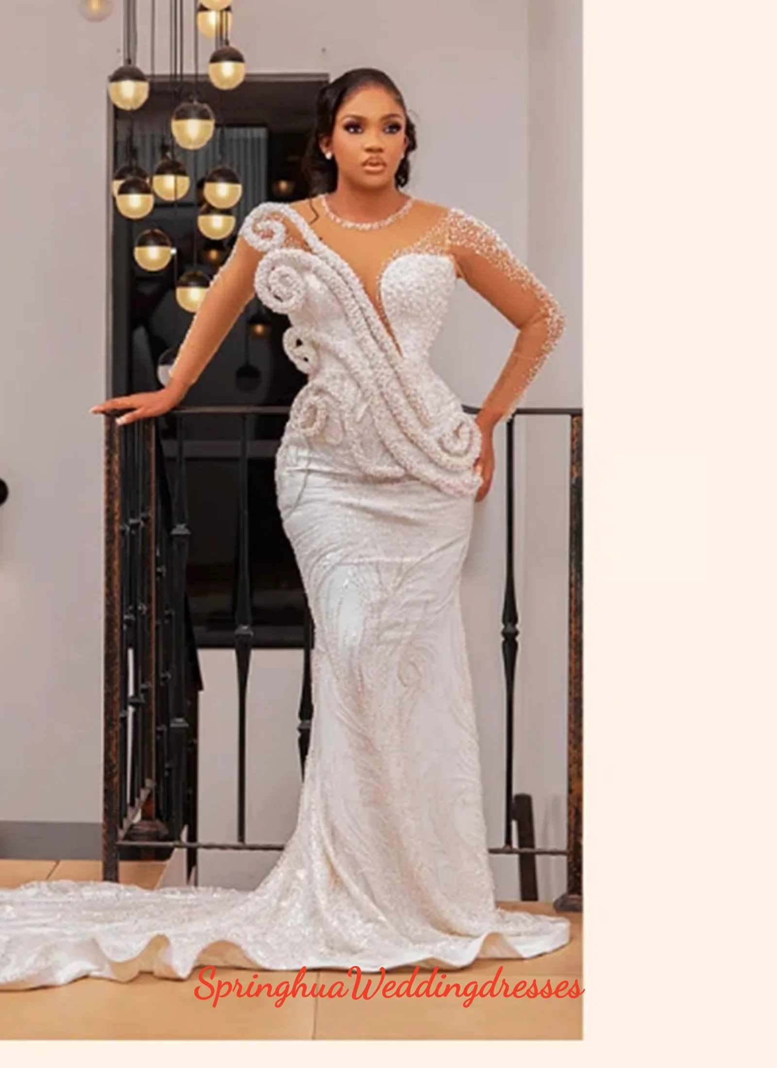 Customized Fashion Design Beaded Pearls Mermaid Wedding Dress Luxury Sheer Neck Chapel Train Mermaid Bride Dresses Vestidos De
Customized Fashion Design Beaded Pearls Mermaid Wedding Dress Luxury Sheer Neck Chapel Train Mermaid Bride Dresses Vestidos De