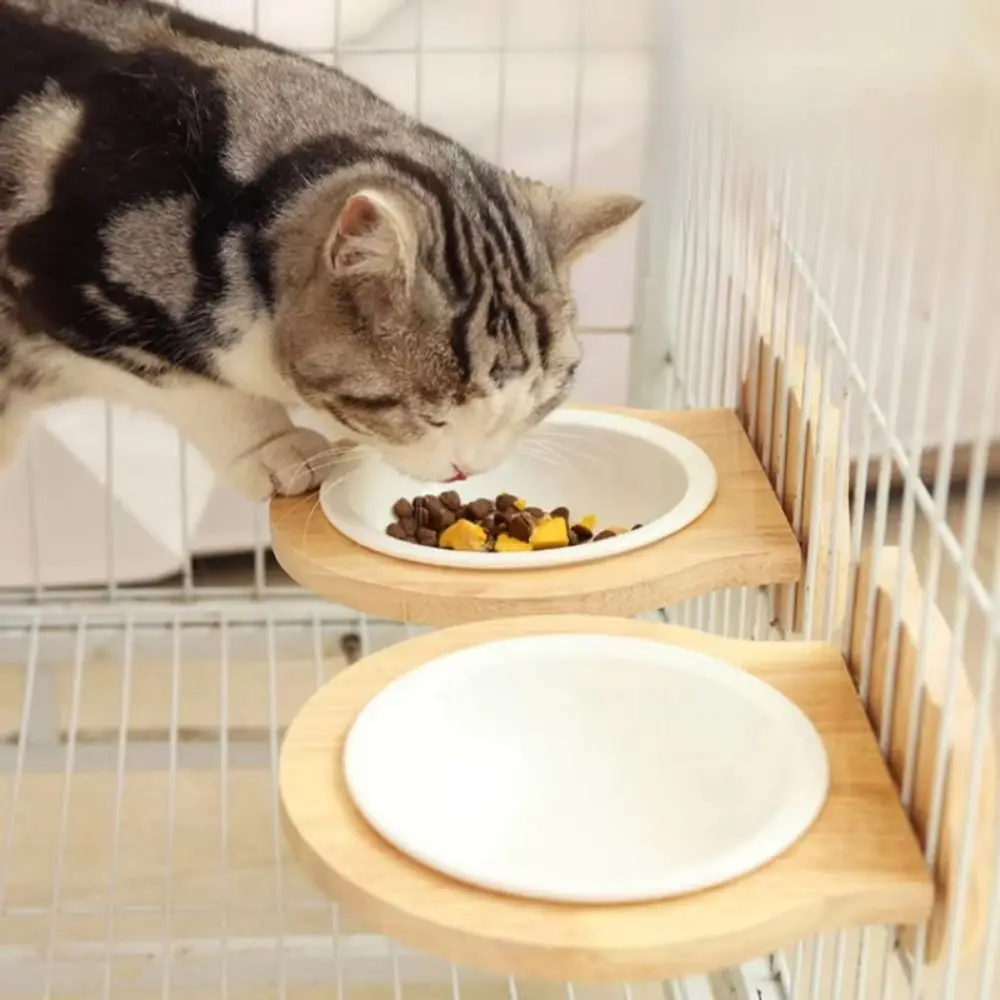 Wooden Base Hanging Pet Feeding Bowl Suspension Design Cat/Bear Shape Cat Cage Food Feeders Easy Cleaning Removable 
Wooden Base Hanging Pet Feeding Bowl Suspension Design Cat/Bear Shape Cat Cage Food Feeders Easy Cleaning Removable