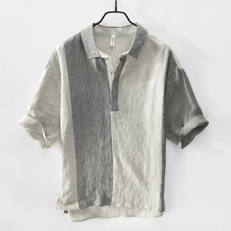 Harajuku Men's Stripe Panel Contrast Casual Shirt Summer Vintage Patchwork Short Sleeve Pullover Shirt Male Clothing
Harajuku Men's Stripe Panel Contrast Casual Shirt Summer Vintage Patchwork Short Sleeve Pullover Shirt Male Clothing