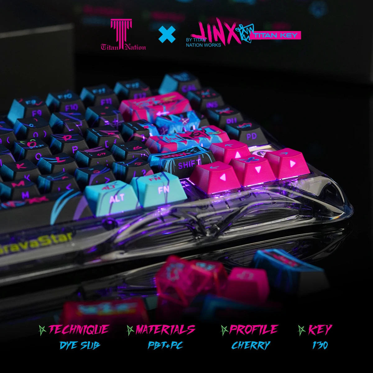 Колпачки для клавиш Titan Nation Jinx с боковой гравировкой, полупрозрачный PBT Cherry Profile PC, граффити с двойными городами для колпачков для клавиш 60/68/75 
Колпачки для клавиш Titan Nation Jinx с боковой гравировкой, полупрозрачный PBT Cherry Profile PC, граффити с двойными городами для колпачков для клавиш 60/68/75