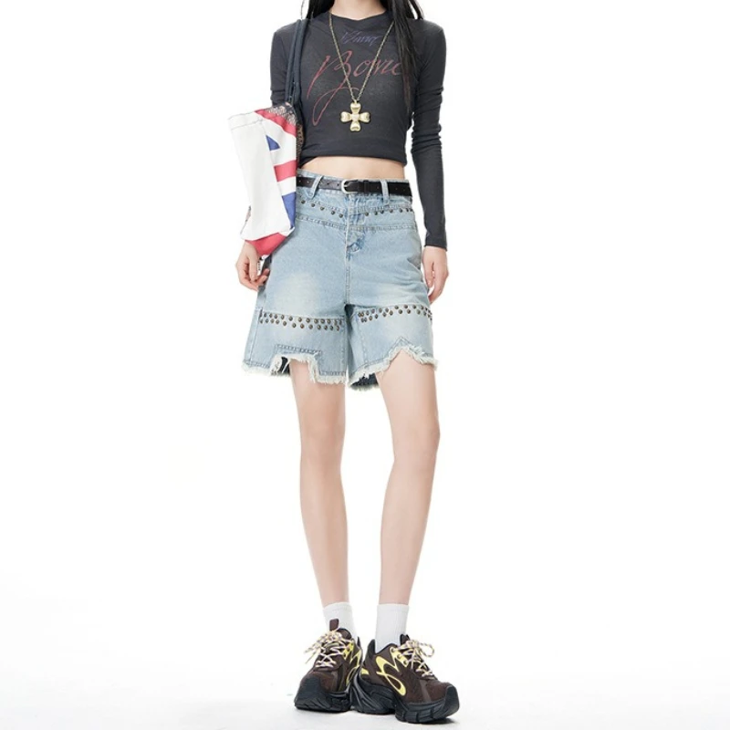 Raw Edge Denim Shorts for Women Summer New Style High Waist Loose Slimming Hong Kong Style Rivet Wide Leg Hot Pants Retro Blue
Raw Edge Denim Shorts for Women Summer New Style High Waist Loose Slimming Hong Kong Style Rivet Wide Leg Hot Pants Retro Blue