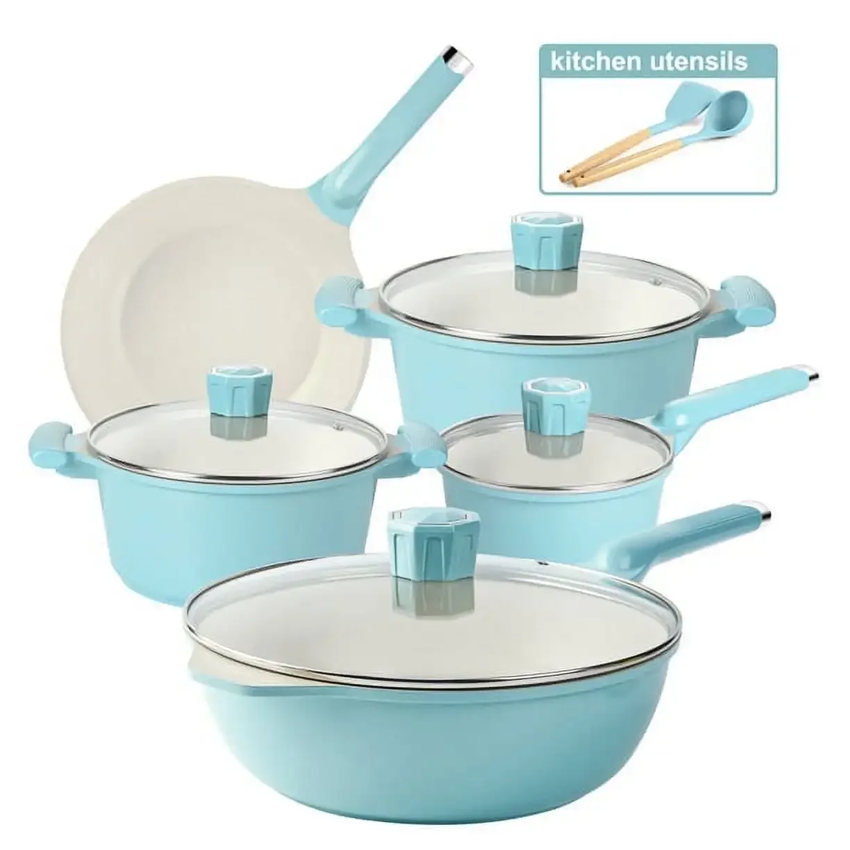 11 Pieces Pots and Pans Granite Stone Cookware Set Non Stick Pot Set, Nonstick Cooking Pots BLUE
11 Pieces Pots and Pans Granite Stone Cookware Set Non Stick Pot Set, Nonstick Cooking Pots BLUE