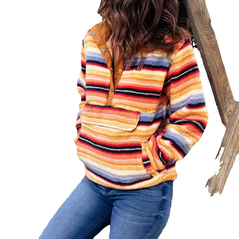 Shiying Multicolor Striped Button Lamb Sweatshirt Kangaroo Pocket 25312124
Shiying Multicolor Striped Button Lamb Sweatshirt Kangaroo Pocket 25312124