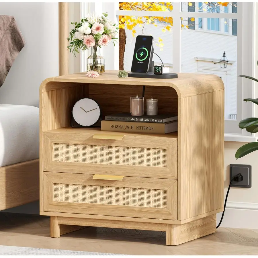 Nightstand with Charging Station, 23.6 Wide Night Stand with 2 Storage Drawers amp Open Shelf, Large Wooden Bedside End Table wi
Nightstand with Charging Station, 23.6 Wide Night Stand with 2 Storage Drawers amp Open Shelf, Large Wooden Bedside End Table wi