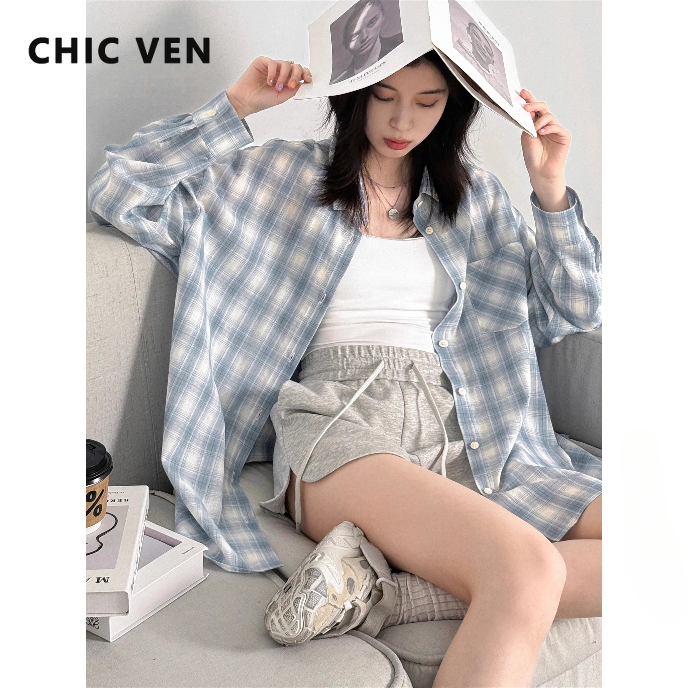 CHIC VEN Women Shirt Single Breasted Loose Casual Plaid Light Blue Checkered Blouses Female Top Sunscreen Shirts Summer 2025
CHIC VEN Women Shirt Single Breasted Loose Casual Plaid Light Blue Checkered Blouses Female Top Sunscreen Shirts Summer 2025