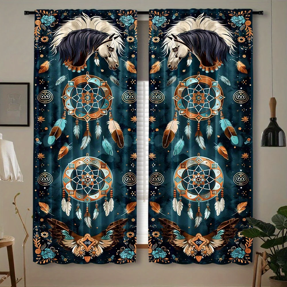 2-компонентные занавески с узором «Ловец снов» в Юго-западном стиле в виде племенной лошади — современные полупрозрачные оконные шторы из полиэстера «Понские» для гостиной,
2-компонентные занавески с узором «Ловец снов» в Юго-западном стиле в виде племенной лошади — современные полупрозрачные оконные шторы из полиэстера «Понские» для гостиной,
