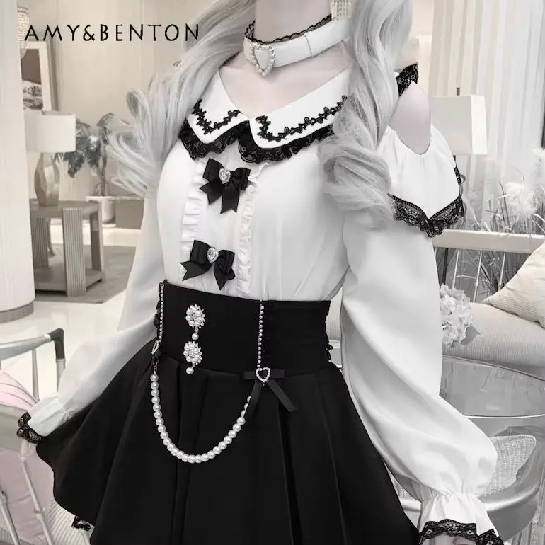Mine Series Mass-produced Love Choker Doll Collar Off Shoulder Long-sleeved Shirt Pearl Buckle Skirt Two-piece Set Japanese New
Mine Series Mass-produced Love Choker Doll Collar Off Shoulder Long-sleeved Shirt Pearl Buckle Skirt Two-piece Set Japanese New