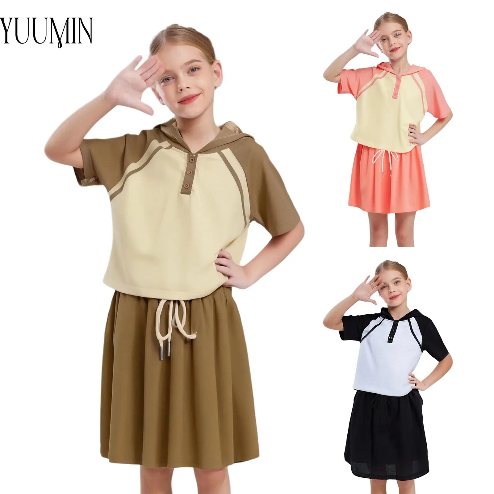 New Tennis Clothes Set for Kids Girls Fashion Color Block Athletic Outfit Short Sleeve Hooded Top+Skirt for Gym Sports Workout
New Tennis Clothes Set for Kids Girls Fashion Color Block Athletic Outfit Short Sleeve Hooded Top+Skirt for Gym Sports Workout