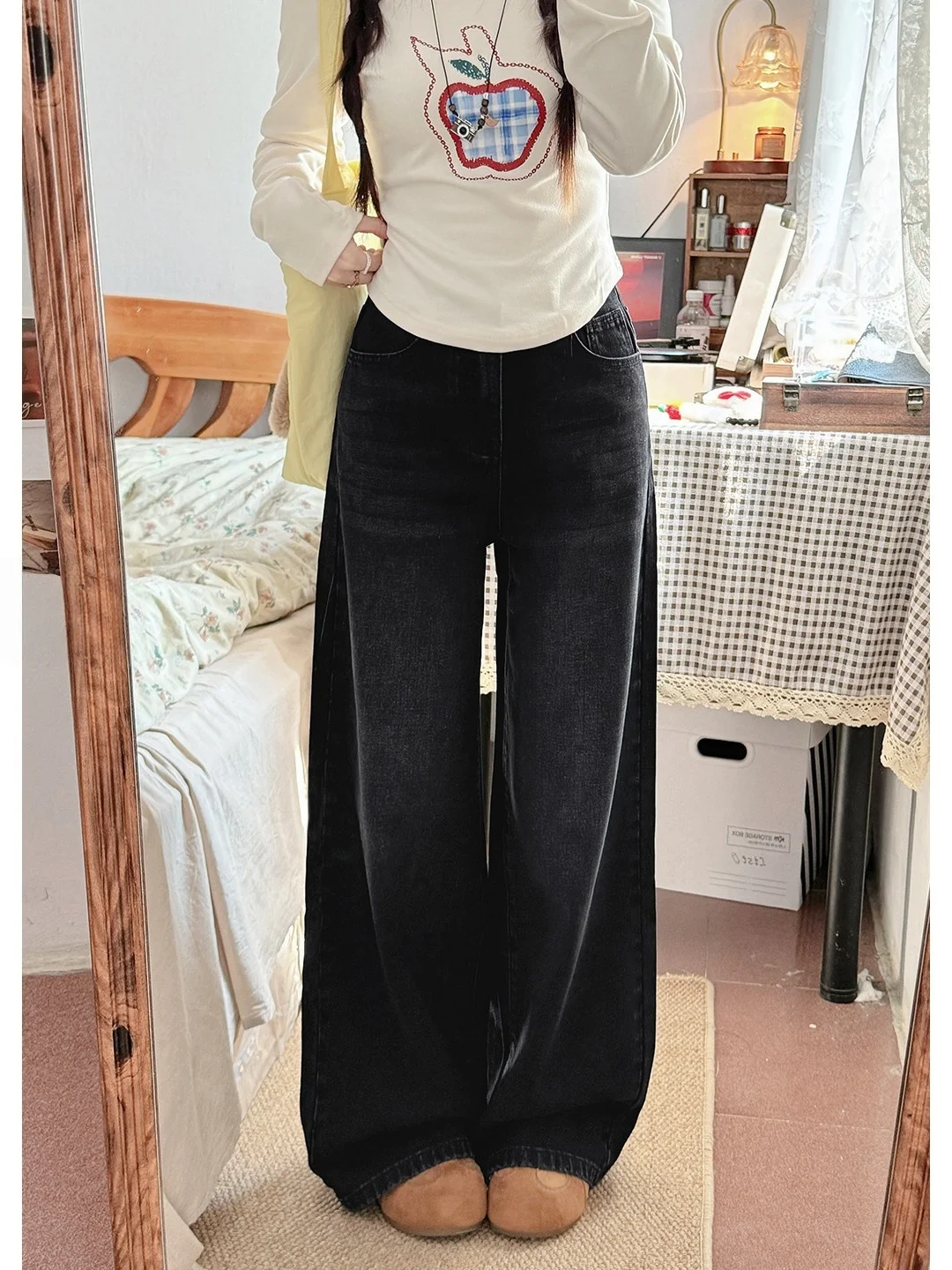 High Waist Straight Leg Denim Jeans Women's Black Grey Spring New plus Size Loose Drapey Wide Leg Pants Casual Style
High Waist Straight Leg Denim Jeans Women's Black Grey Spring New plus Size Loose Drapey Wide Leg Pants Casual Style