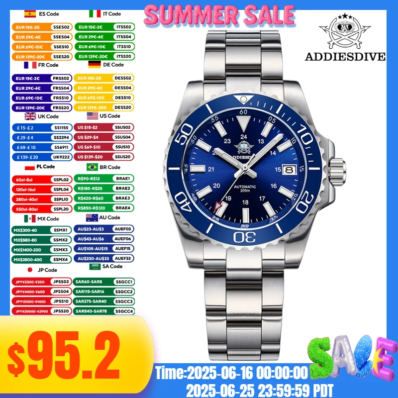 ADDIESDIVE Luxury Men Watch 316L Stainless Steel Sapphire Crystal Ceramic Ring 20Bar Diving Luminous Automatic Mechanical Watch
ADDIESDIVE Luxury Men Watch 316L Stainless Steel Sapphire Crystal Ceramic Ring 20Bar Diving Luminous Automatic Mechanical Watch